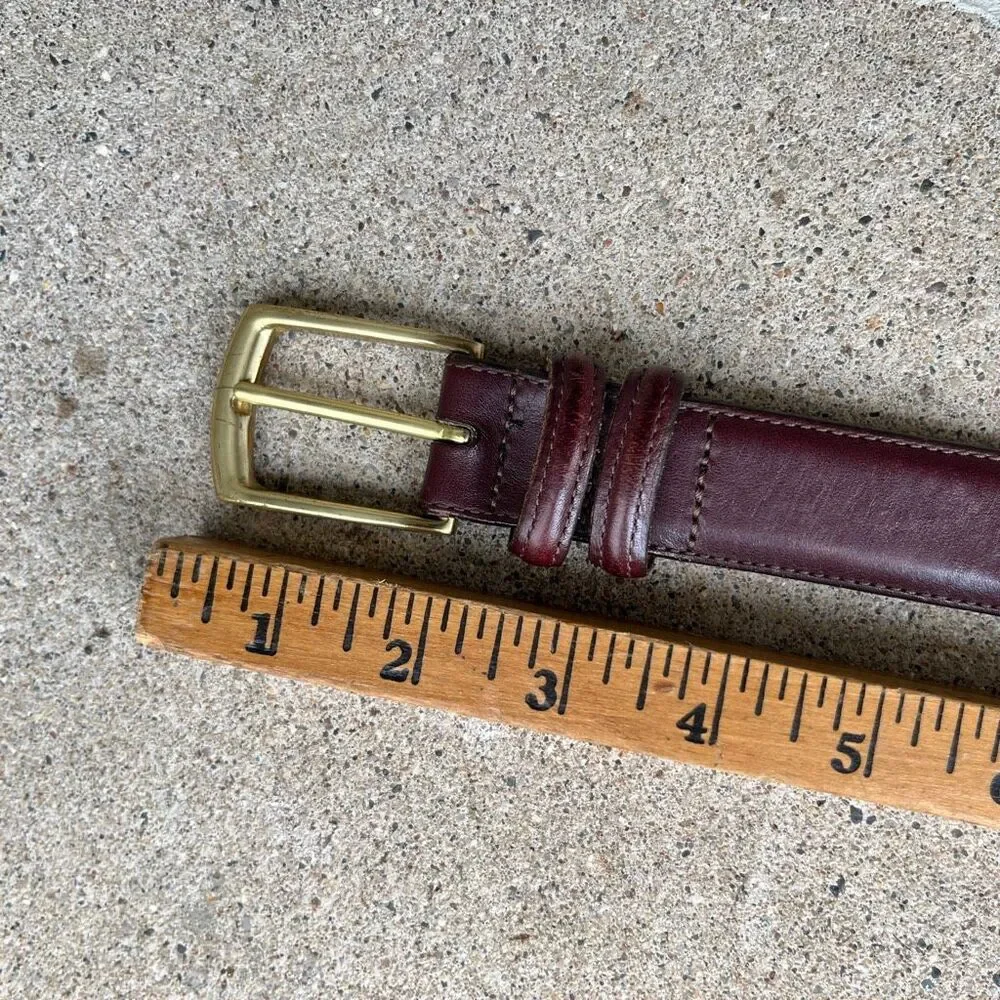 VTG Lands End Leather Belt 34 Oxblood Burgundy Brass Buckle Made USA Preppy
